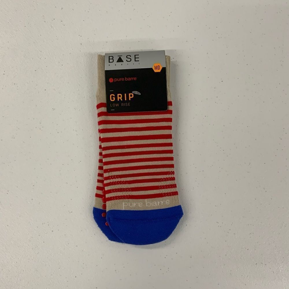 Pure Barre Grip Low Rise Socks Red/Blue/Tan Small and Medium
